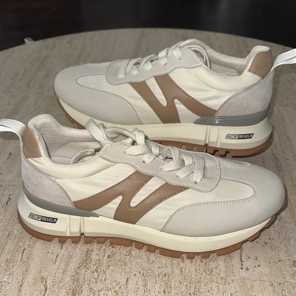 Somiliss Sneakers Genuine Leather Suede Patchwork Lace-Up Cream/Tan Size 9.5 - Picture 3 of 17